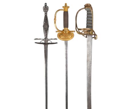  A Victorian 1822 pattern infantry officer's sword, light model, pipe-backed blade 31.5 in., gilt brass 'gothic' hilt with VR