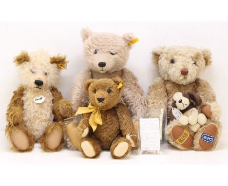 Steiff: A collection of four teddy bears to comprise: Steiff 000423, Steiff 001000, Steiff 004612, and Merrythought RSPCA Lim