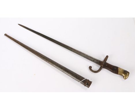 French 1874 Gras bayonet made at the St Etienne Arsenal, steel triangular blade, maker mark and date July 1878 to spine, seri