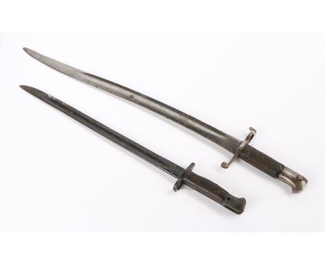 British 1860 Yataghan Sword Bayonet, no markings visible, scabbard absent, together with a British 1907 Sword Bayonet, dated 