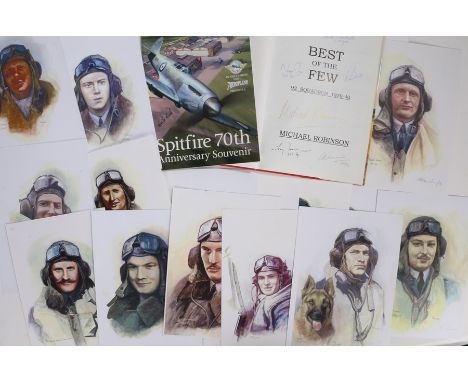 A collection of sixteen portraits of Second World War Royal Air Force Pilots all signed by the pilots themselves including To