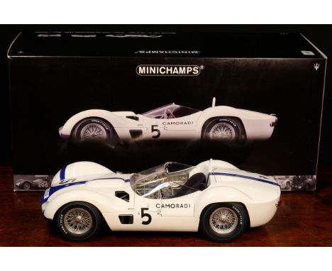 A Paul's Model Art Minichamps 1:12 scale Maserati Tipo 61 "Birdcage" winner 1000km Nürburgring 1960 Moss/Gurney model, boxed 