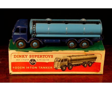 Dinky Supertoys 504 Foden 14-ton tanker, blue 1st type cab with light blue flashes, blue chassis, light blue tanker, light bl