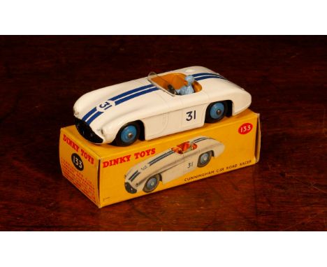 Dinky Toys 133 Cunningham C-5R Road Racer, white body with blue racing number '31' to doors and bonnet, blue racing stripes, 