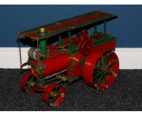 Model Engineering &amp; Constructional Toys - a Meccano model of a Showman's traction engine with a canopy roof, from the 195