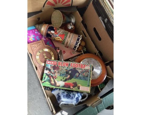 Box of misc items inc, clock, barometer stein etc. 