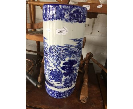 A blue and white ceramic stick stand 