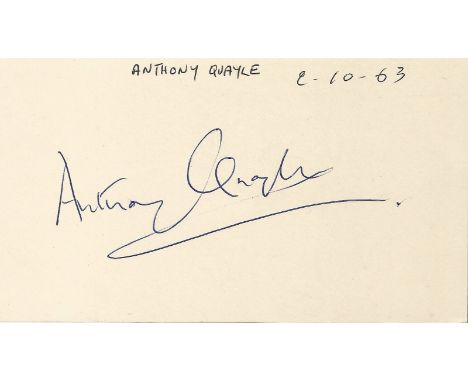 Anthony Quayle signed to clear back of vintage Tiberio Restaurant 4 x 3 inch contact card. From collection of one of the staf