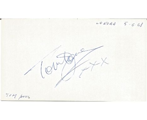 Tom Jones signed to clear back of vintage Mario and Francos Terrazza Restaurant 4 x 3 inch contact card. From collection of o