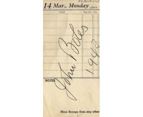 Frankenstein actor John Boles signed 1938 lined vintage Diary Page approx 6 x 4 inches, signed in 1948. Played Victor Moritz 