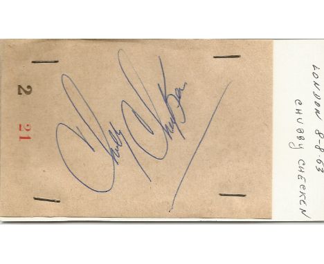 Chubby Checker signed receipt fixed to clear back of vintage Tiberio Restaurant 4 x 3 inch contact card. From collection of o