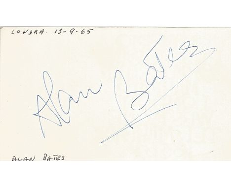 Alan Bates signed to clear back of vintage Tiberio Restaurant 4 x 3 inch contact card. From collection of one of the staff wh