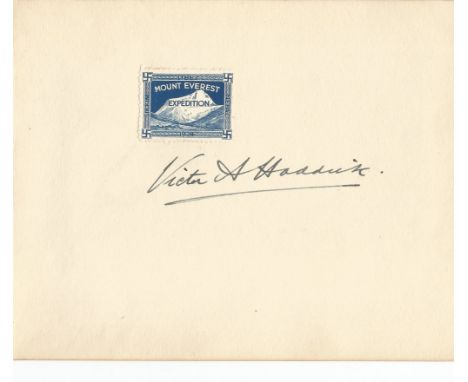 Victor Haddick signed page. Victor Haddick was the Head of Tractor unit on 1924 Everest Expedition where Mallory and Irvine D