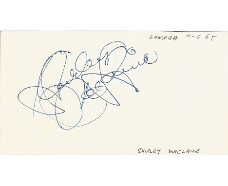 Shirley Maclaine signed to clear back of vintage Tiberio Restaurant 4 x 3 inch contact card. From collection of one of the st