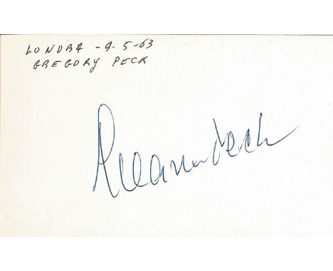 Gregory Peck signed to clear back of vintage Tiberio Restaurant 4 x 3 inch contact card. From collection of one of the staff 