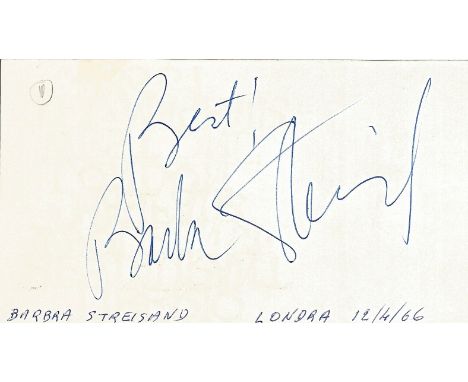 Barbara Streisand signed to clear back of vintage Tiberio Restaurant 4 x 3 inch contact card. From collection of one of the s