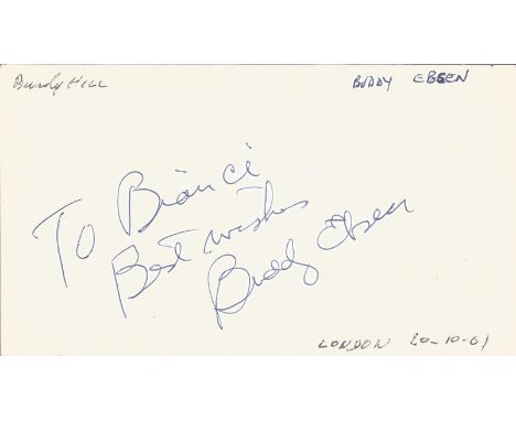 Beverly Hillbillies Buddy Ebsen signed to clear back of vintage Mario and Francos Terrazza Restaurant 4 x 3 inch contact card