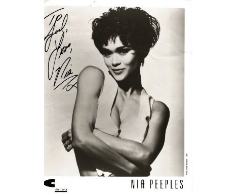 Nia Peeples signed 10x8 black and white photo, on official 'Charisma' card. Dedicated. Virenia "Nia" Peeples (born December 1
