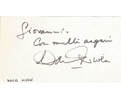 David Niven signed to clear back of vintage Tiberio Restaurant 4 x 3 inch contact card. From collection of one of the staff w