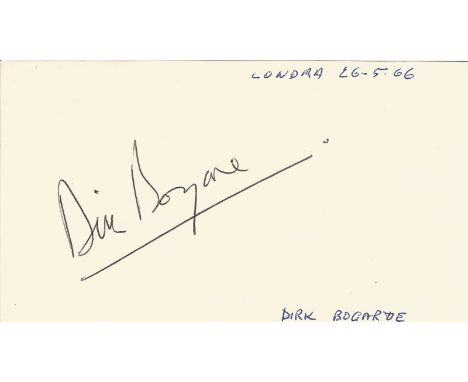 Dirk Bogarde signed to clear back of vintage Tiberio Restaurant 4 x 3 inch contact card. From collection of one of the staff 