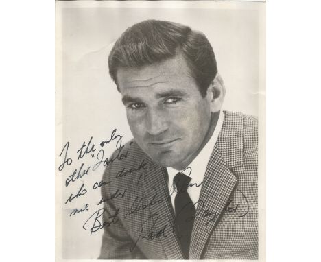 Rod Taylor signed 10x8 black and white photo. Dedicated with a personal inscription from the collection of Savile Row tailor 