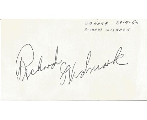 Richard Widmark signed to clear back of vintage Tiberio Restaurant 4 x 3 inch contact card. From collection of one of the sta