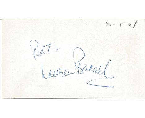 Lauren Bacall signed to clear back of vintage Mario and Francos Terrazza Restaurant 4 x 3 inch contact card. From collection 