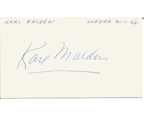 Karl Malden signed to clear back of vintage Mario and Francos Terrazza Restaurant 4 x 3 inch contact card. From collection of