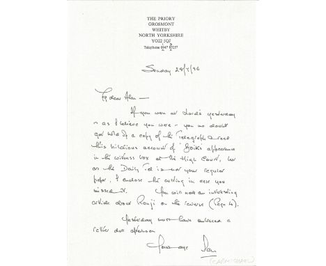 Ian Carmichael signed ALS dated 28th July 1996. Carmichael was an English actor who had roles in the films of the Boulting br
