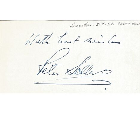Peter Sellers signed to clear back of vintage Tiberio Restaurant 4 x 3 inch contact card. Inscribed With Best Wishes from col