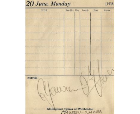 Maureen O'Hara signed 1938 lined vintage Diary Page approx 6 x 4 inches. Good condition. All autographs come with a Certifica