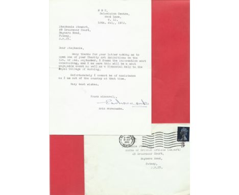 Eric Morecambe a TLS dated 10/7/1970 from BBC Television Centre saying he is unfortunately unable to open a charity event as 