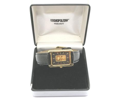 Credit Suisse; modern gents tank style quartz wristwatch with 1.0g pure gold ingot set into dial, not working at lotting. P&a