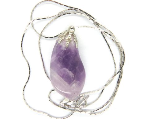 Blue John pendant on 925 silver neck chain, pendant L: 50 cm, chain L: 31 mm. P&amp;P Group 1 (£14+VAT for the first lot and 