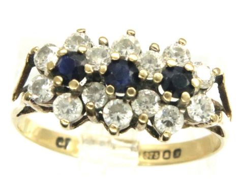 9ct gold sapphire and clear white set ring, size K, 1.8g. P&amp;P Group 1 (£14+VAT for the first lot and £1+VAT for subsequen