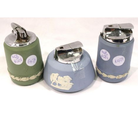 Three Wedgwood Jasperware table lighters, largest H: 90 mm. P&amp;P Group 1 (£14+VAT for the first lot and £1+VAT for subsequ