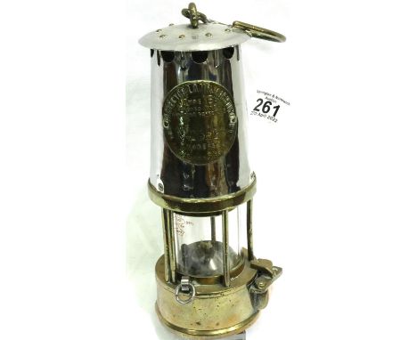 Eccles brass Protector mining lamp, type 6, no 232, H: 25 cm. P&amp;P Group 2 (£18+VAT for the first lot and £3+VAT for subse