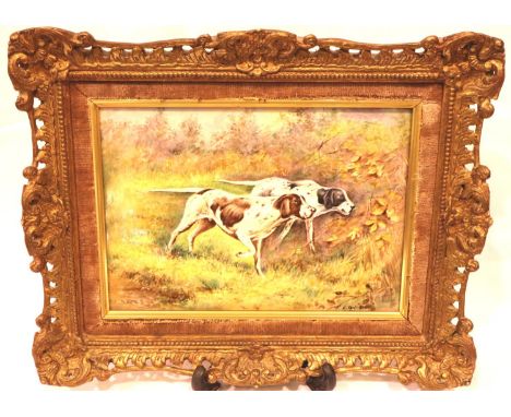 E Townsend for Royal Worcester, painted ceramic plaque of two pointers, 25 x 17 cm. P&amp;P Group 3 (£25+VAT for the first lo