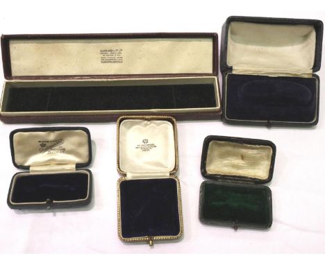 Five vintage watch and jewellery boxes. P&amp;P Group 1 (£14+VAT for the first lot and £1+VAT for subsequent lots) 