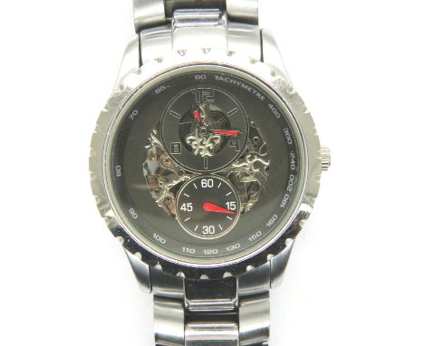 Master Time; gents automatic skeleton wristwatch on stainless steel bracelet, working at lotting. P&amp;P Group 1 (£14+VAT fo