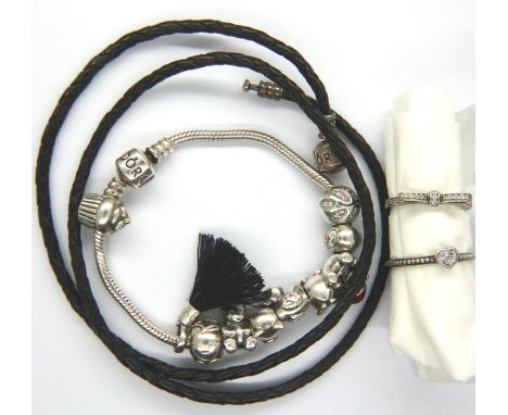 Pandora bracelet with ten charms and a further Pandora bracelet. P&amp;P Group 1 (£14+VAT for the first lot and £1+VAT for su