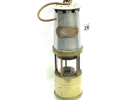 JH Naylor of Wigan brass mining lamp, H: 27 cm. P&amp;P Group 2 (£18+VAT for the first lot and £3+VAT for subsequent lots) 