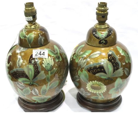 Pair of Chinese modern painted lamps, H: 30 cm. No cracks, chips or visible restoration, minimal paint loss overall. P&P Grou