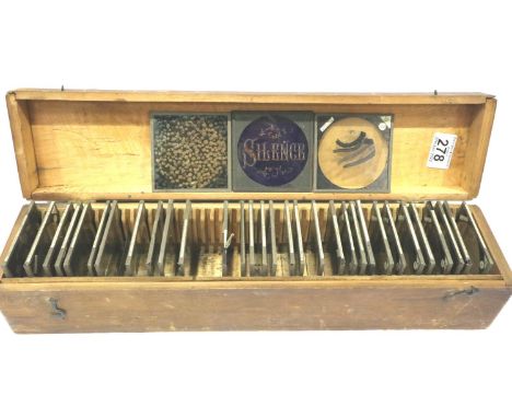 Wooden cased magic lantern, slides of biology samples, L: 15 cm. P&amp;P Group 2 (£18+VAT for the first lot and £3+VAT for su