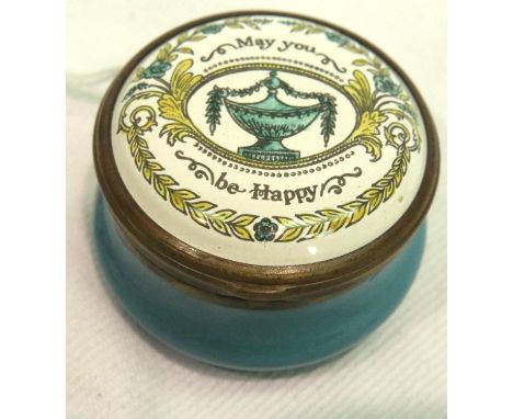 Boxed Bilston &amp; Battersea enamel lidded patch pot, D: 40 mm. P&amp;P Group 2 (£18+VAT for the first lot and £3+VAT for su