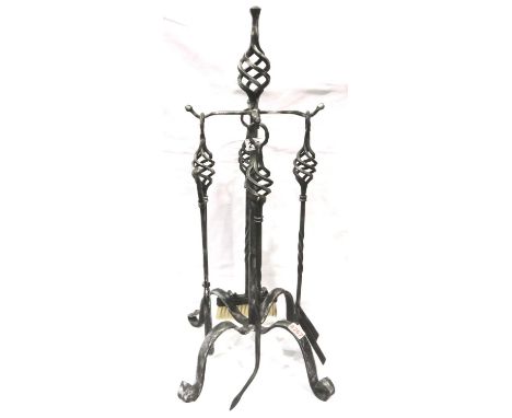 Large wrought iron fireside companion set, overall H: 85 cm. P&amp;P Group 3 (£25+VAT for the first lot and £5+VAT for subseq
