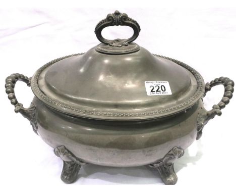 Large Victorian pewter footed treen, L: 38 cm. P&amp;P Group 3 (£25+VAT for the first lot and £5+VAT for subsequent lots) 