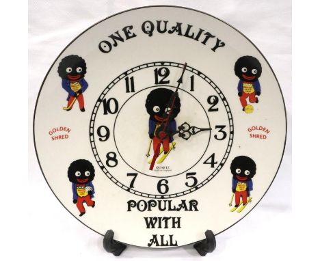 Ceramic Golden Shred golly clock, D: 26 cm, requires battery.  P&amp;P Group 2 (£18+VAT for the first lot and £3+VAT for subs