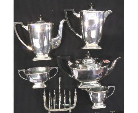 Hecworth five piece silver plated tea service with a six slice silver plated toast rack. P&amp;P Group 3 (£25+VAT for the fir