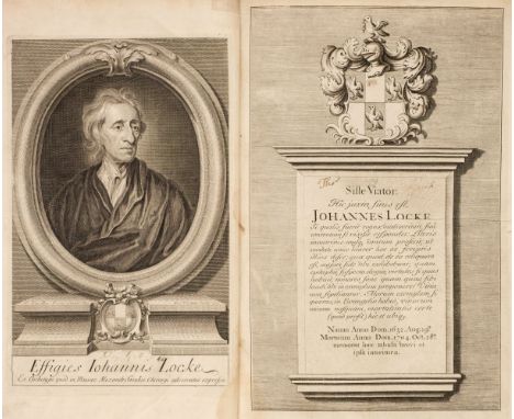 Locke (John). The Works, 3rd edition, 3 volumes, London: Arthur Bettesworth, 1727, engraved portrait frontispiece and additio